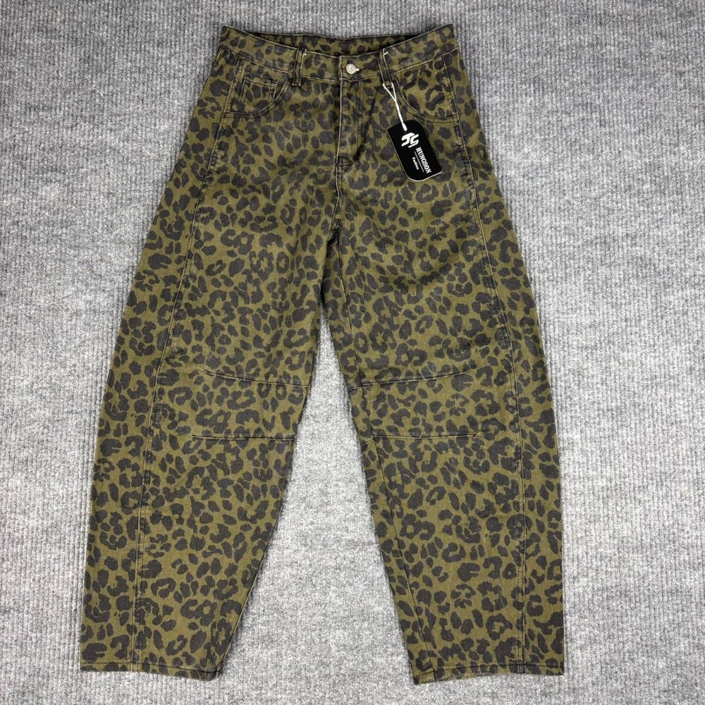 Hungson Barrel Leg Jeans Womens 4 Leopard Print Denim Indie Sleaze Alt Style NWT